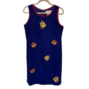 Vintage Unique Fish Dress Linen‎ Ultra Dress Zipper Back